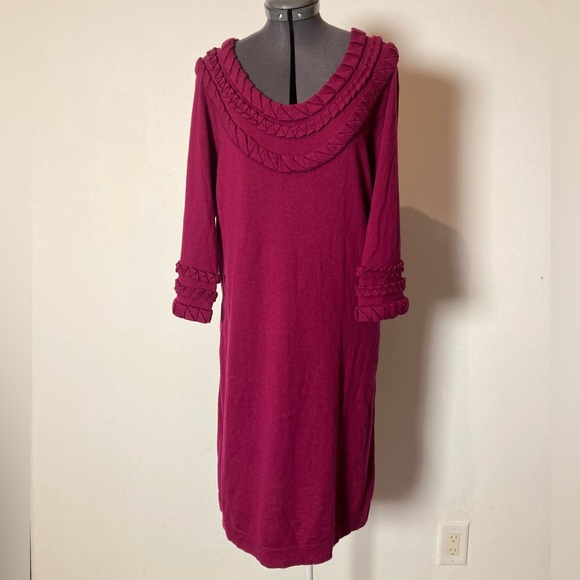 Diane Von Furstenberg Wool MIDI Knit Dress Size L Maroon - Picture 7 of 13